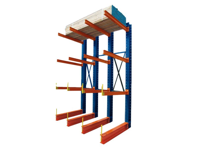 Cantilever racking system storing long steel and timber loads