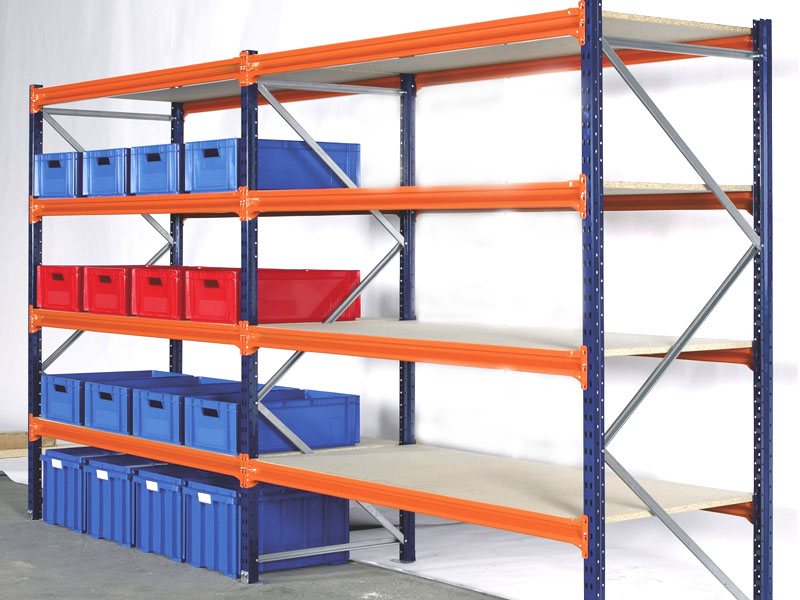 Long span shelving system representative of industrial racking cost factors