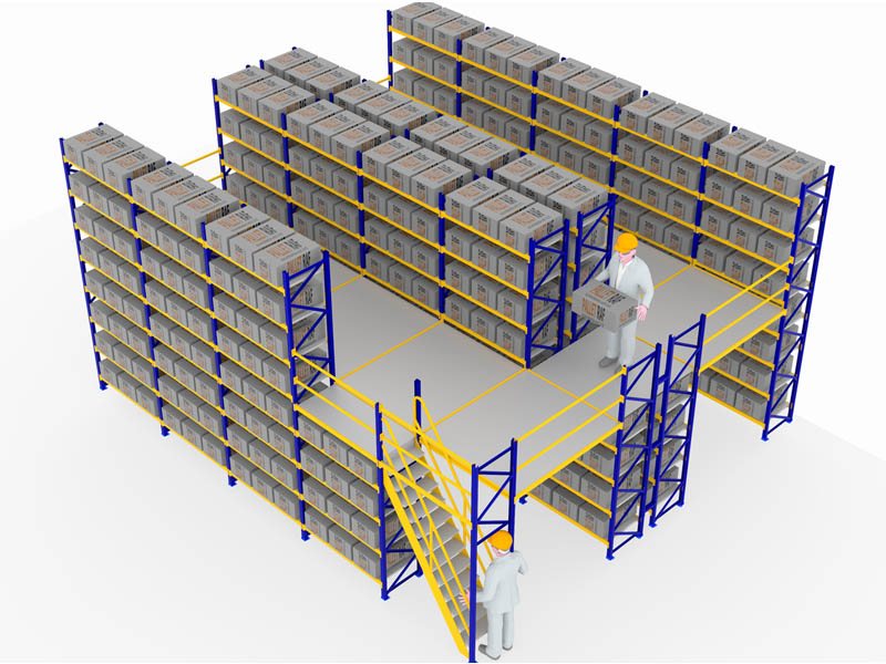 Multi-tier shelving system with walkable picking levels