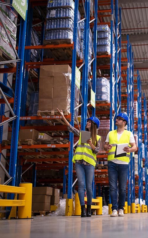 Warehouse storage aisle representative of dark store fitout planning
